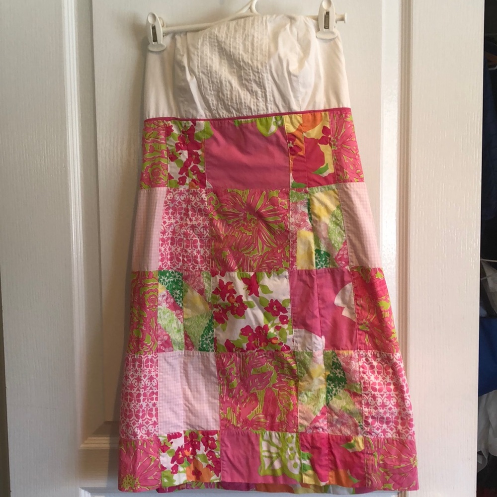 Lilly Pulitzer Patchwork tie back strapless dress